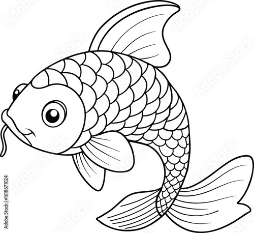 Koi fish elegant drawing great for kids coloring books and oriental themed educational content