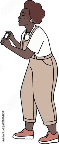 Cartoon of a girl operating a camera setup, highlighting children's involvement in visual arts and early media exposure