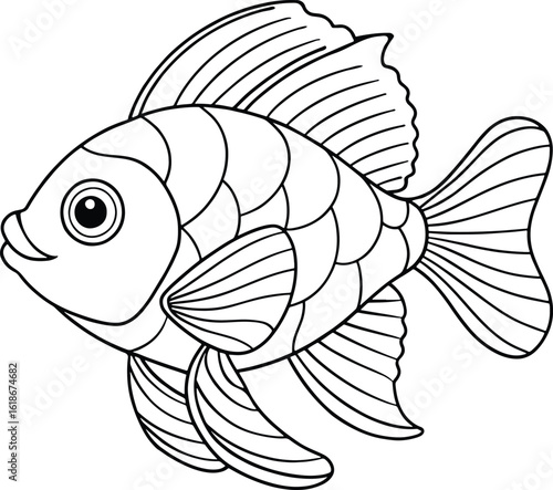 Oscar fish line drawing great for coloring pages and summer themed educational projects for children