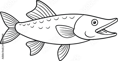 Pike fish bold line art with open mouth perfect for aggressive design themes and predatory aquatic illustrations
