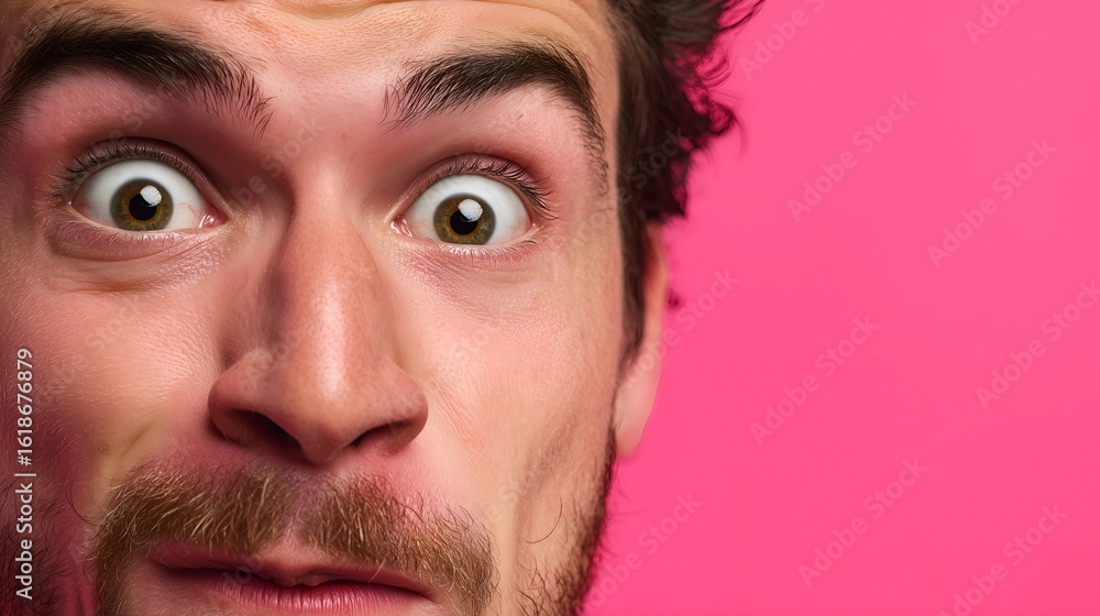 Obraz premium male model surprised on pink background with copy space