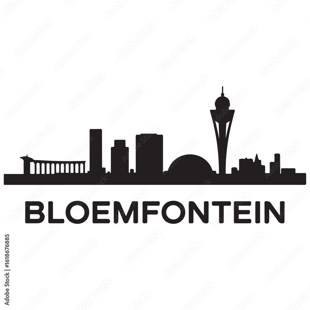 Fototapeta premium Bloemfontein skyline horizontal banner. Bloemfontein, South Africa. Vector template for your design. Vector black silhouette. with white background