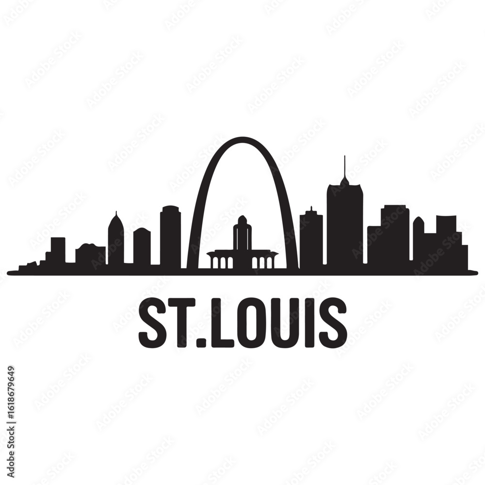 Fototapeta premium Vector St.Louis skyline. Travel St.Louis famous landmarks. Business and tourism concept for presentation, banner, web site. Vector black silhouette. with white background