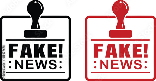 Fake news - stamp in black and red, misinformation and disinformation concept, media