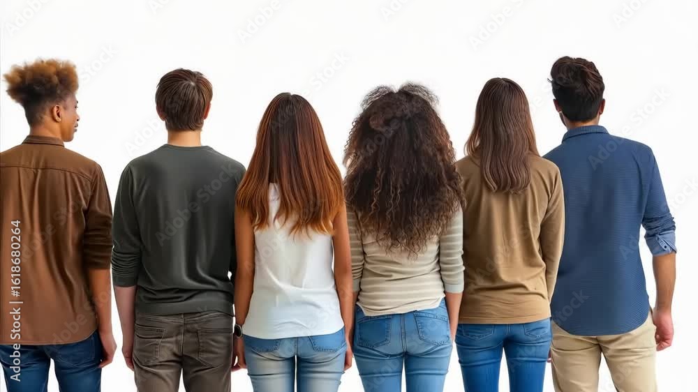 A group of people standing in a row facing the same direction A group of people standing in a row facing the same direction