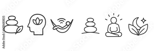 Wellness symbols representing relaxation, meditation, and mindfulness practices for holistic health benefits