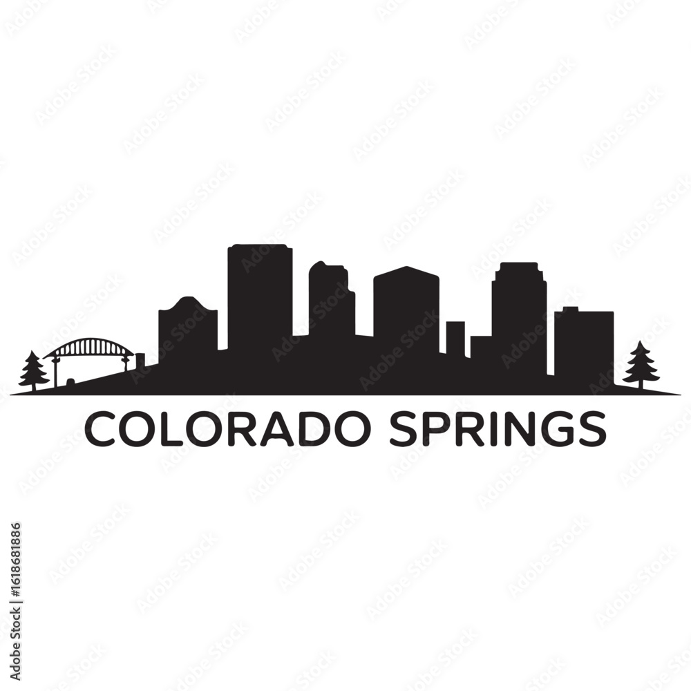 Naklejka premium Colorado Springs skyline silhouette. Black Colorado Springs city. Vector black silhouette. with white background