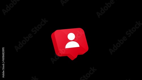 3D Floating Follower Pop Up Alert. Animated User Icon with Pop-Up Effect. Social Media UI Motion Design