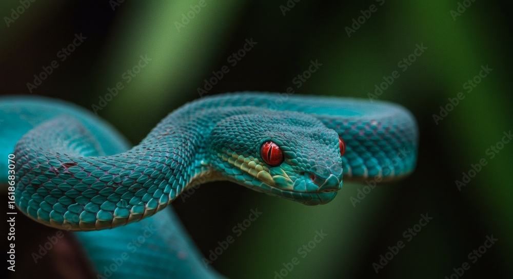 Obraz premium Vibrant Green Tree Viper with Red Eyes