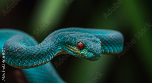 Vibrant Green Tree Viper with Red Eyes
