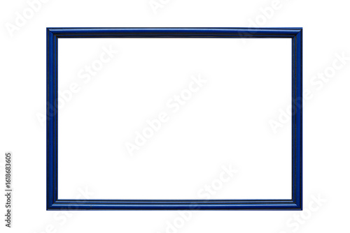 Blue wooden rectangular picture frame isolated on a white background.