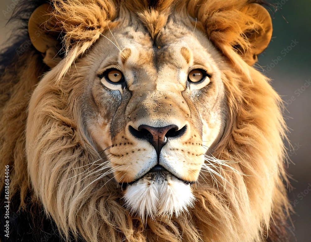 Naklejka premium Majestic Lion Portrait Capturing the Essence of Wild Feline Beauty
