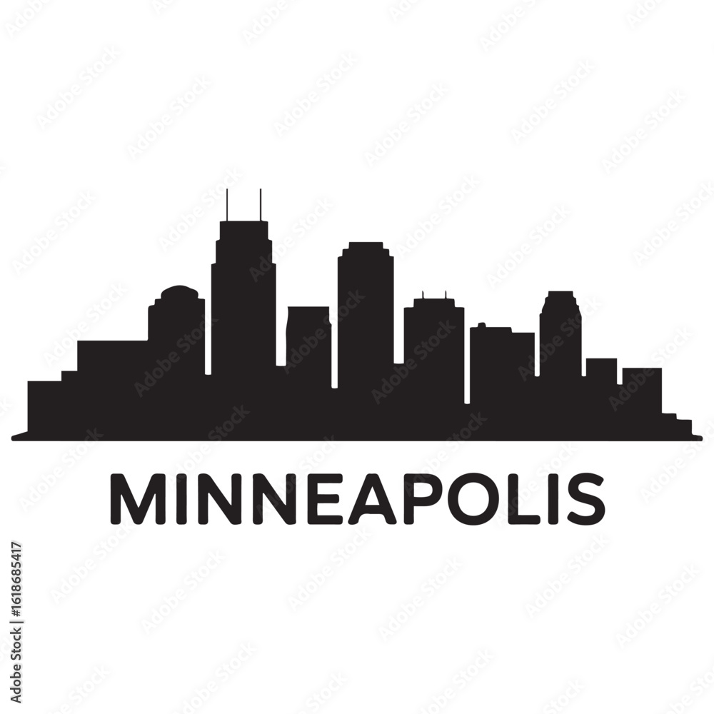 Fototapeta premium Minneapolis skyline horizontal banner. Minneapolis, Minnesota. Vector template for your design. Vector black silhouette. with white background