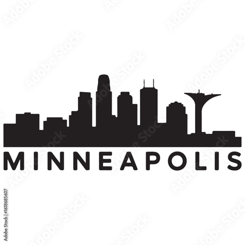 Minneapolis skyline horizontal banner. Minneapolis, Minnesota. Vector template for your design. Vector black silhouette. with white background