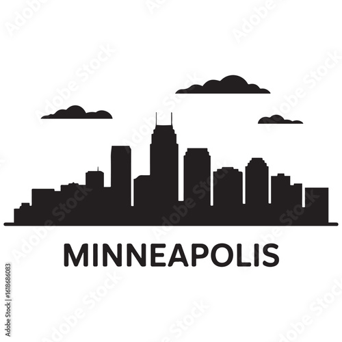 Minneapolis skyline horizontal banner. Minneapolis, Minnesota. Vector template for your design. Vector black silhouette. with white background