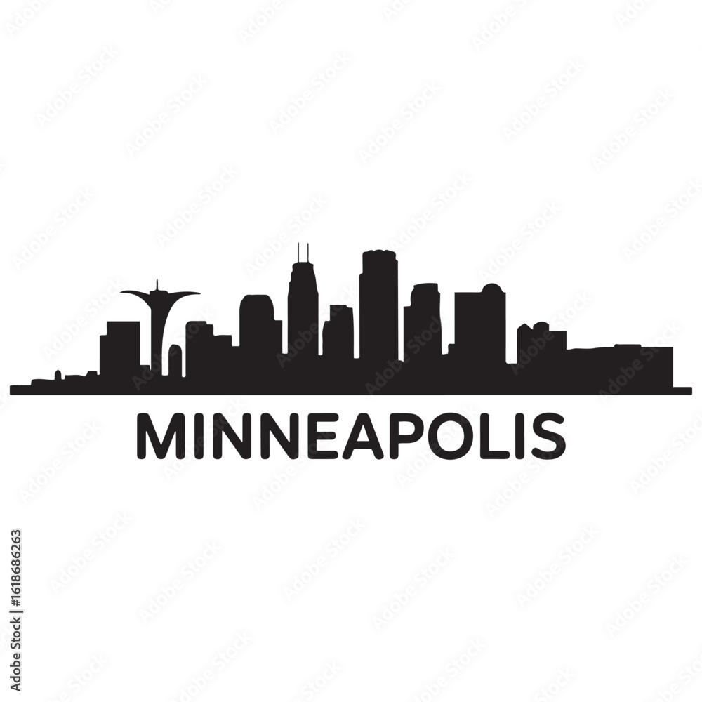Fototapeta premium Minneapolis skyline horizontal banner. Minneapolis, Minnesota. Vector template for your design. Vector black silhouette. with white background