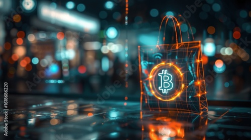 Bitcoin shopping bag night