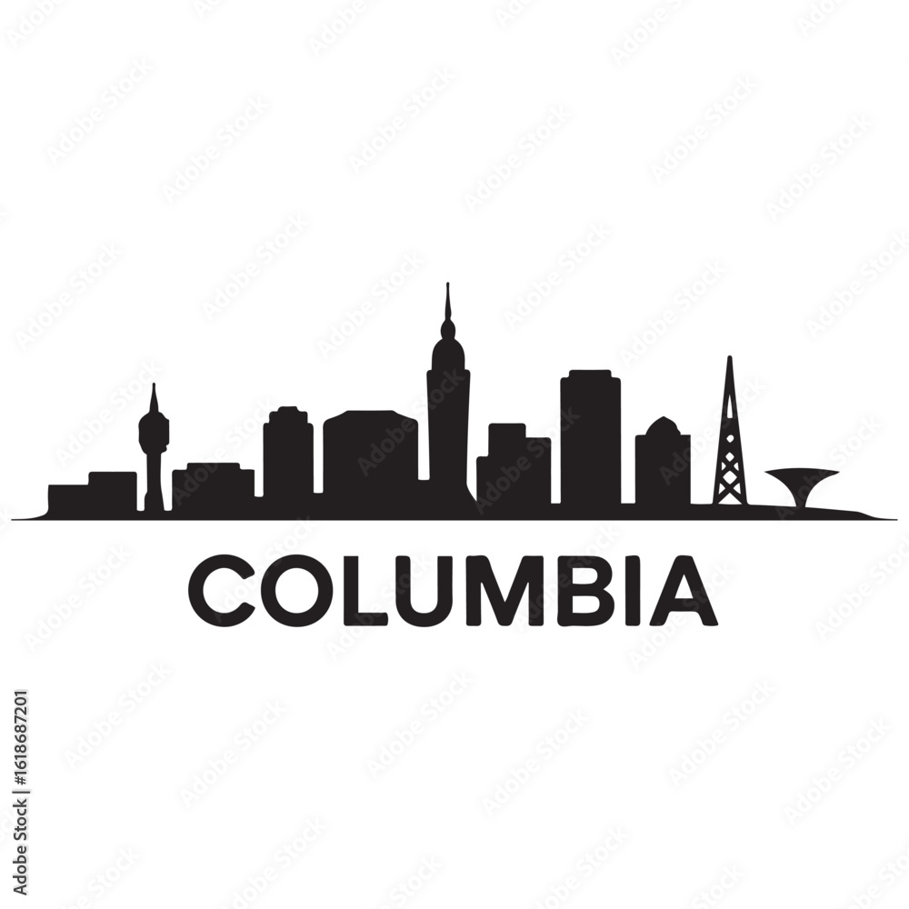 Fototapeta premium Columbia skyline horizontal banner. Columbia, South Carolinaa. Vector template for your design. Vector black silhouette. with white background