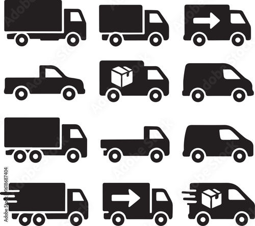 Various types of vehicle truck silhouette vector