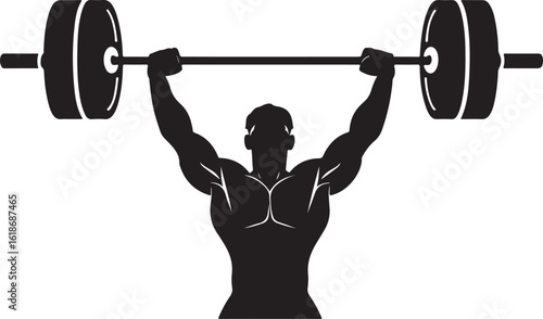 Weightlifter Lifting Barbell Overhead Silhouette Vector