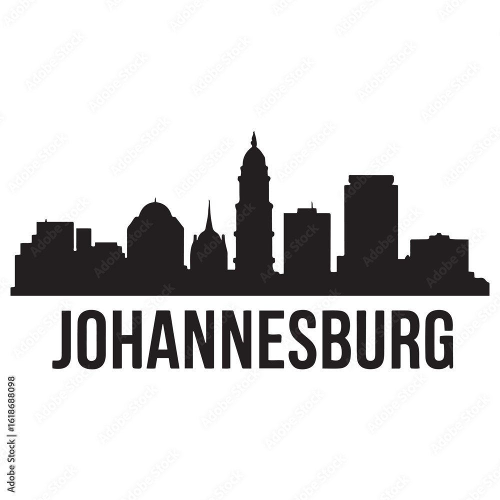 Fototapeta premium Johannesburg skyline silhouette. Black Johannesburg city. Vector black silhouette. with white background