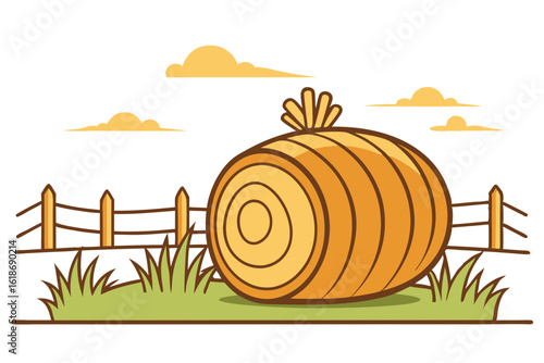 Clean Vector of Round Hay Bale with Natural Farm Design