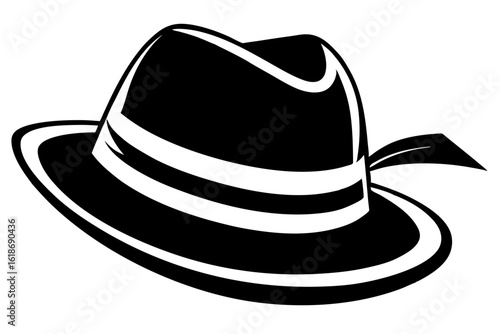 Stylish men’s fedora vector in side profile with vintage ribbon accessory
