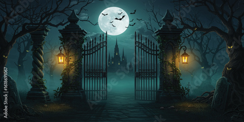 Mysterious Gothic Gateways to a Haunted Castle at Night