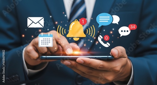 Stay connected notification concept businessman using smartphone for email message calendar app