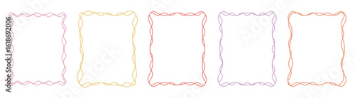 Set of Zigzag thin line frame. Vintage squiggle borders. Hand drawn frame for menu, wedding invitation, coastal party. Italian ornament border design.