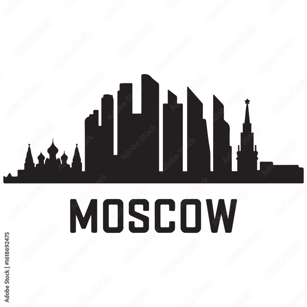 Fototapeta premium Moscow skyline silhouette. Black Moscow city. Vector black silhouette. with white background