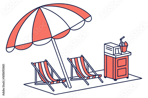 Umbrella shade area designated for tired swimmers to rest and rehydrate supporting Drowning prevention, modern flat illustration style