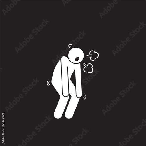 Person exhaling with steam and wavy lines tired exhausted