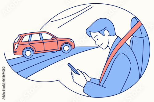 Phones are a leading cause of distracted driving, modern flat illustration style