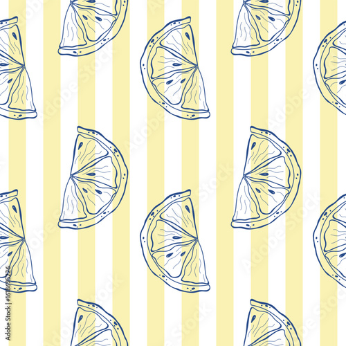 Summer seamless pattern with lemon slices. Italian coastal vibes, Mediterranean, la dolce vita. Vector illustration