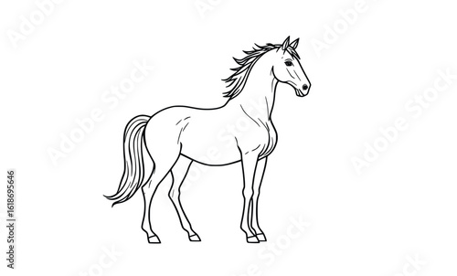 Confident Standing Horse Line Drawing – Noble Side-View Sketch for Equestrian, Logo Design, and Animal Art Projects