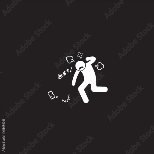 Stick figure running with curse words and broken phone