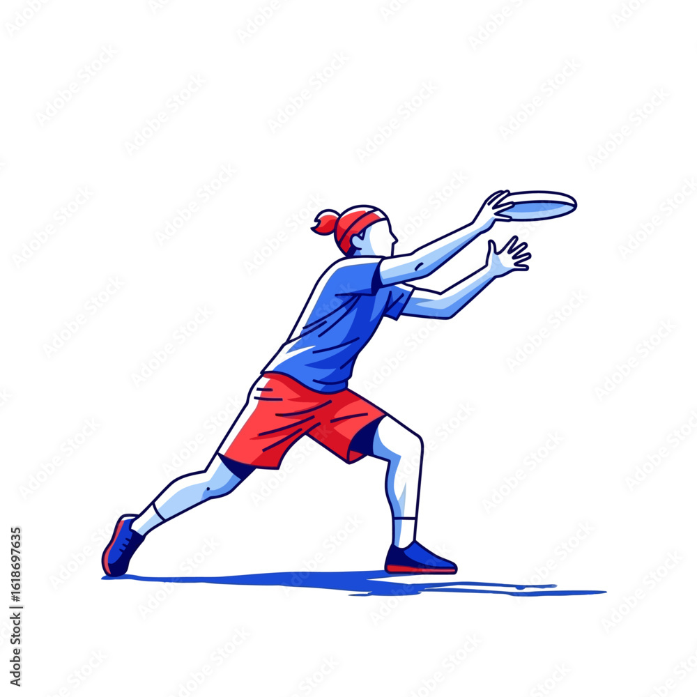 Naklejka premium A stylized illustration of a person playing frisbee, in dynamic catching motion.