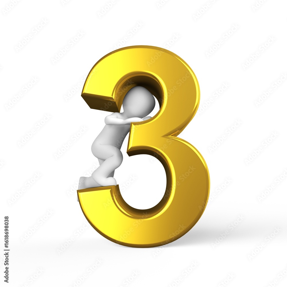 Fototapeta premium 3d man with gold sign Number 3