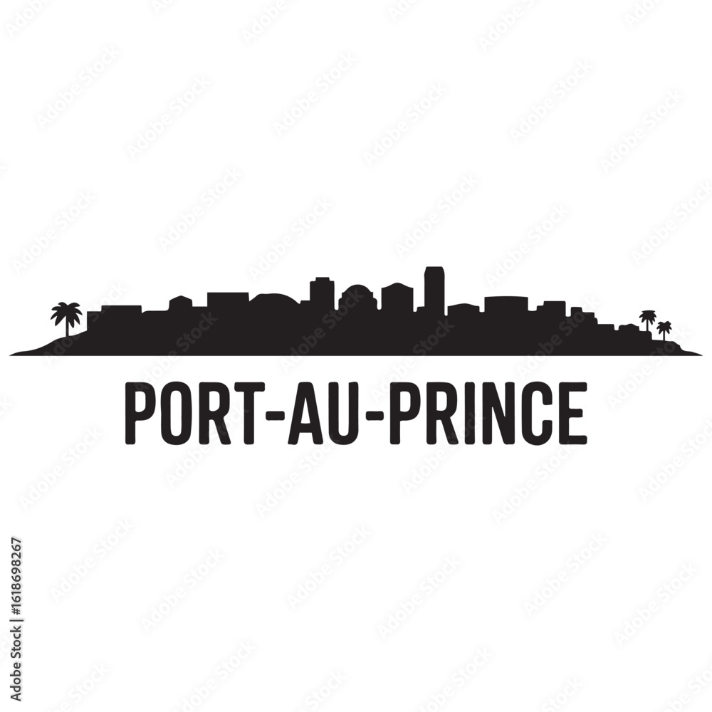 Fototapeta premium Port-au-Prince skyline horizontal banner. Port-au-Prince, Haiti. Vector template for your design. Vector black silhouette. with white background