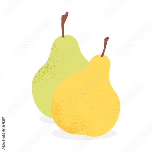 Two pears isolated on white background. Cartoon fruit. Vector illustration