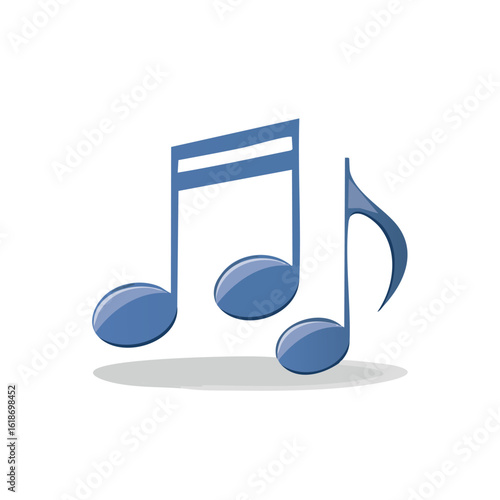Blue musical notes with shadow on white background melody