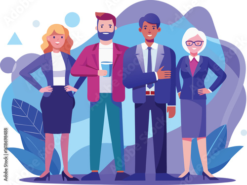 Diverse business team standing together, showcasing unity and professional success
