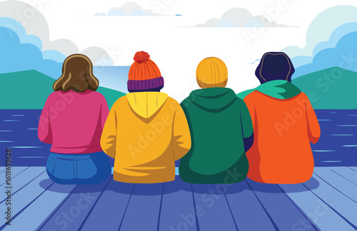 Friends enjoying scenic view together, contemplating future adventures and travel
