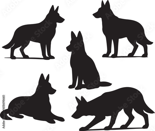 German Shepherd Dog Silhouette Vector Clipart Set