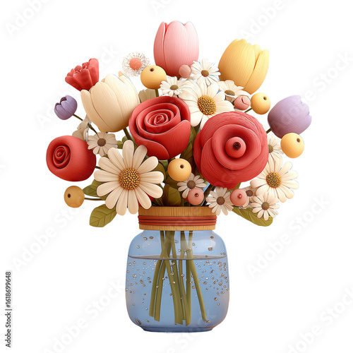 Vibrant Paper Flowers in Vase on Black Background - Colorful Handmade Floral Art