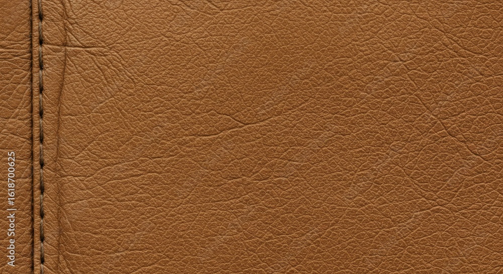 Fototapeta premium Brown Leather Texture: An up-close shot reveals the rich detail of a textured brown leather, the stitched seam adds a tactile dimension to this elegant, sophisticated backdrop.