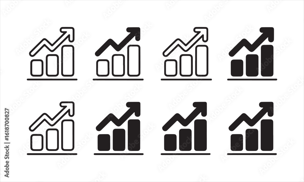 Fototapeta premium Growth Chart Icon Set – Business Analytics Arrow Graph Symbols