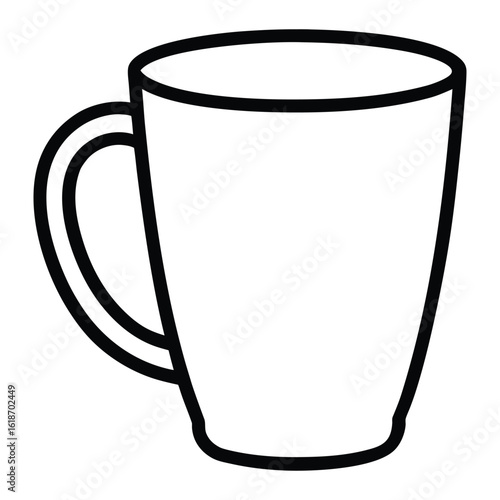 Mug black line art outline on white background