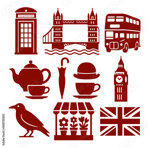 vector isolated red color london traditional cultural symbols